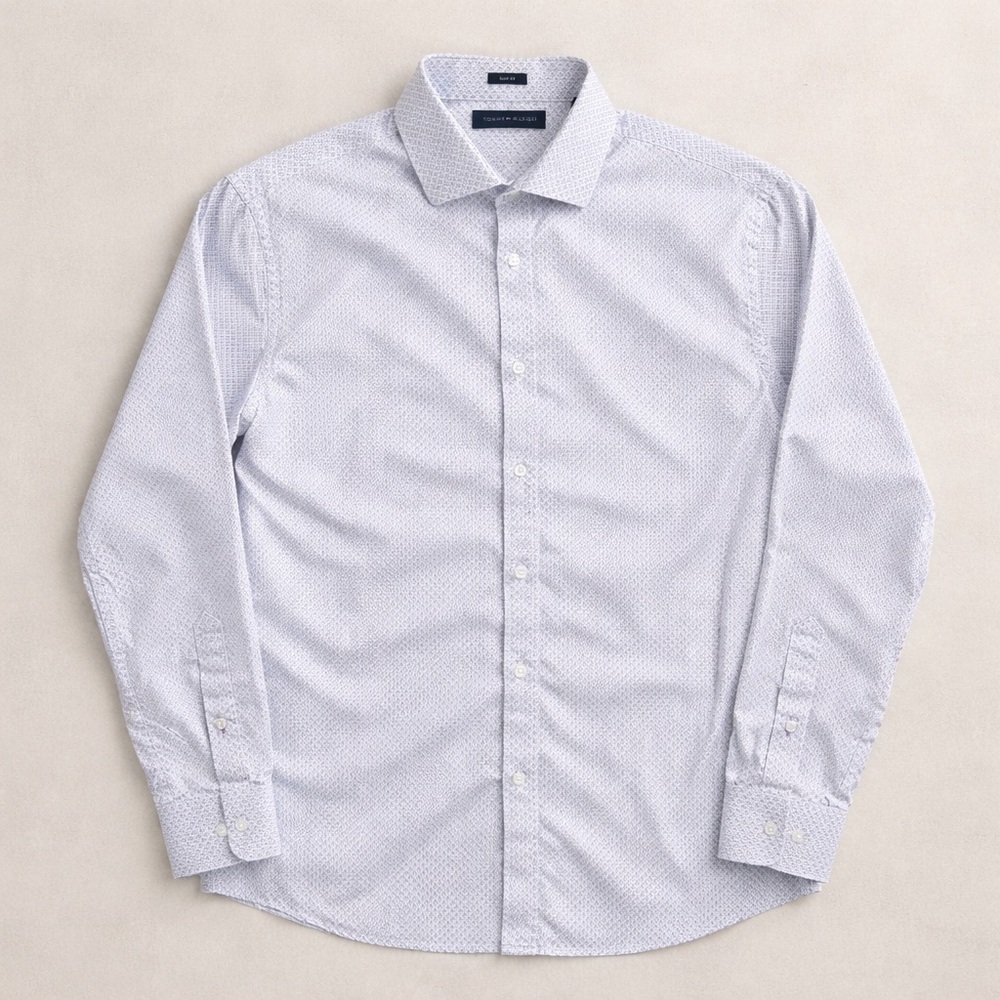 Tommy Hilfiger White Geometric Dress Shirt